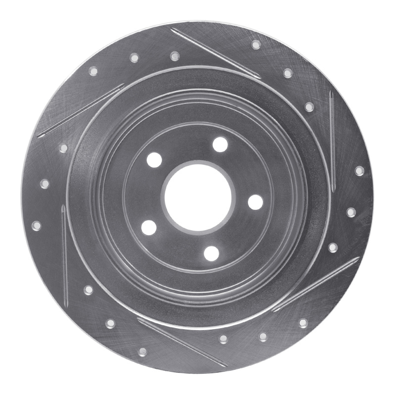 Subaru Outback Brake Rotor (1) - Rear Left - R1 Concepts - Drilled & Slotted - Silver - `00-`06